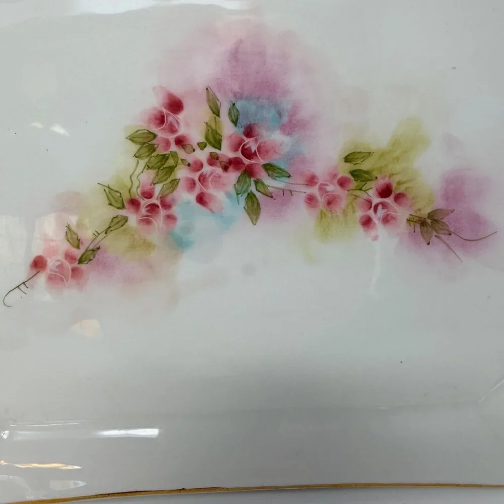 Vintage Stiffel Floral Porcelain Vanity Tray Gold Rim‎ Decor